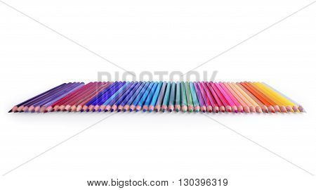 line of colored pencils On a white background