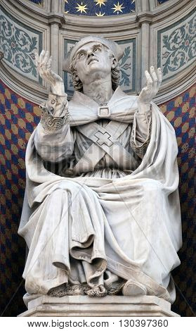 FLORENCE, ITALY - JUNE 05: Bishop Agostino Tinacci, Portal of Cattedrale di Santa Maria del Fiore (Cathedral of Saint Mary of the Flower), Florence, Italy on June 05, 2015