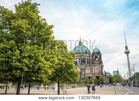 BERLIN, GERMANY- May 18: Tv tower or Fersehturm in Berlin on May 18, 2016. BERLIN, Germany.
