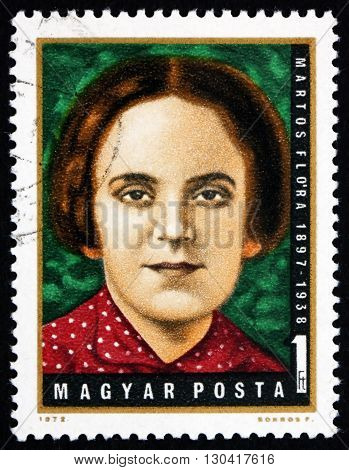 HUNGARY - CIRCA 1972: a stamp printed in Hungary shows Flora Martos Hungarian Labor Party Leader circa 1972