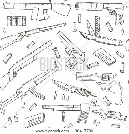 Hand drawn seamless pattern with Weapons.  Isolated vector illustration for identity, design, decoration, packages product and interior decoration