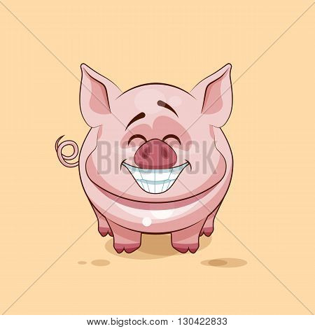 Vector Stock Illustration isolated Emoji character cartoon Pig with a huge smile from ear to ear sticker emoticon for site, infographics, video, animation, website, e-mail, newsletter, reports, comics