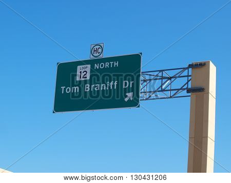 Tom Braniff Drive Exit Sign on old Cowboy's Stadium land.