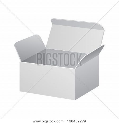White Cardboard, Carton Package Box Open On White Background Isolated. Mock Up Template Ready For Your Design. Product Packing Vector EPS10