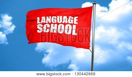 language school, 3D rendering, a red waving flag