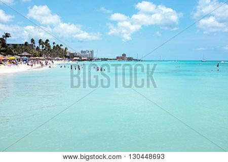 Palm beach on Aruba island in the Caribbean