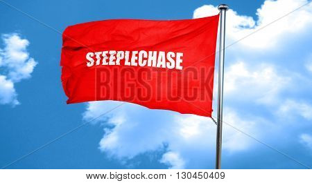 Steeplechase sign background, 3D rendering, a red waving flag