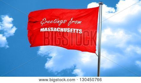 Greetings from masschusetts, 3D rendering, a red waving flag
