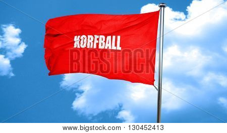 korfball sign background, 3D rendering, a red waving flag