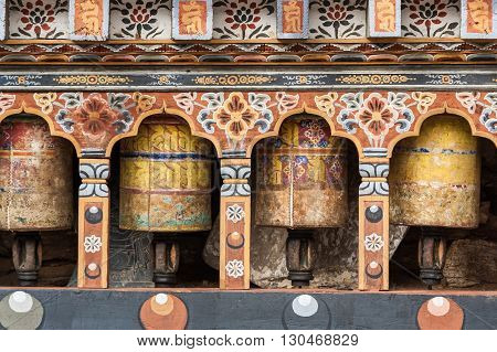 Prayer Wheels Details In Trongsa Dzong, Bhutan