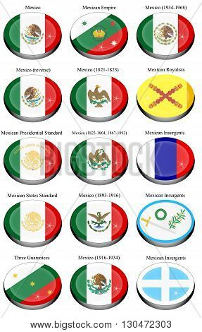 Set of icons. Flags of the Mexico.