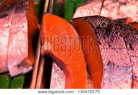 Salmon fillets health raw fish food seafood