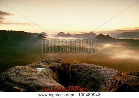 Kleiner Winterberg View. Fantastic Dreamy Sunrise On The Top Of The Rocky Mountain With The View Int