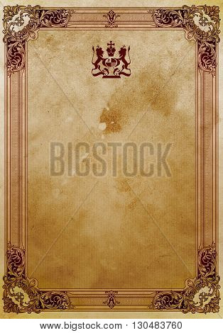 Old grunge paper background with decorative vintage border.