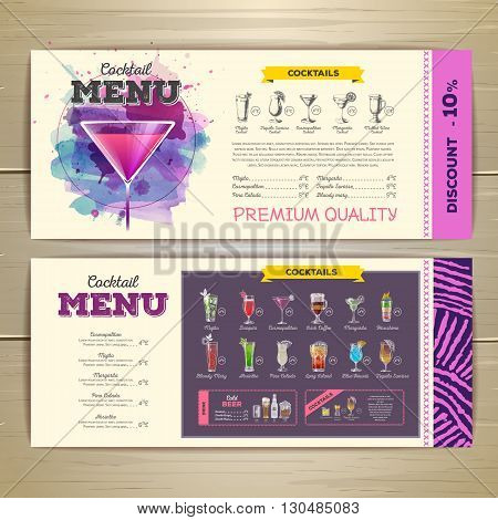 Watercolor Cocktail Menu Design. Corporate Identity