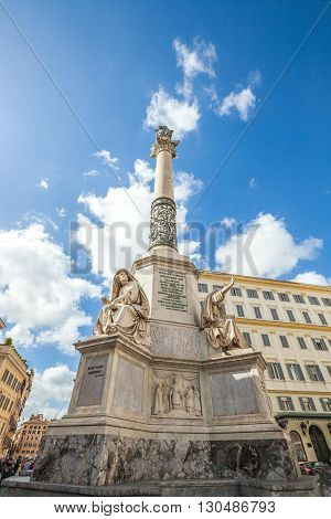 Close up of Column of the Immaculate Conception monument at Piazza di Spagna, Rome, Italy.