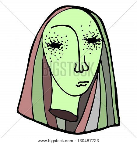 Severed girls head. Green face. Horror. T-shirt.