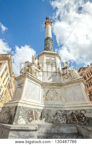 Close up of Column of the Immaculate Conception monument at Piazza di Spagna, Rome, Italy.