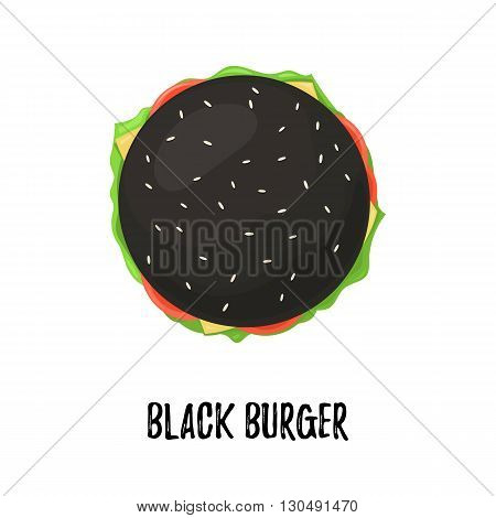 Black Burger with Cheese top view. Cheeseburger on bun black isolated on white background. Vector illustration for web design or print brochure