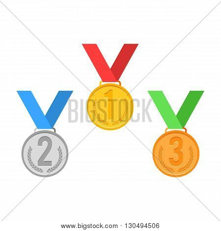 Medal sign set. Gold, Silver, Bronze. Vector illustration icon flat style isolated on white background