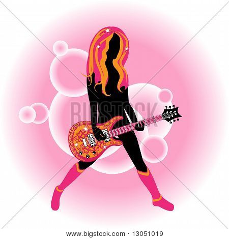 Bir stilize Acustic Gitar kadınla