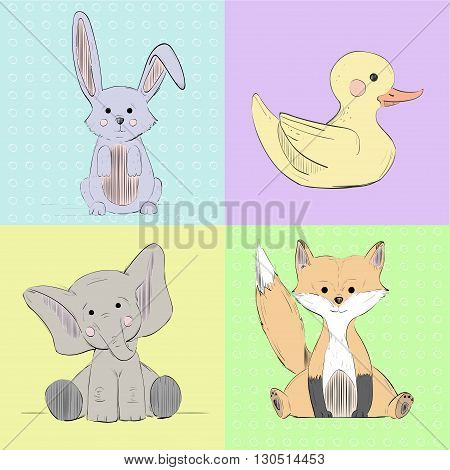 Hand drawn sketch pop-art  animals.Can be used like  post card or background