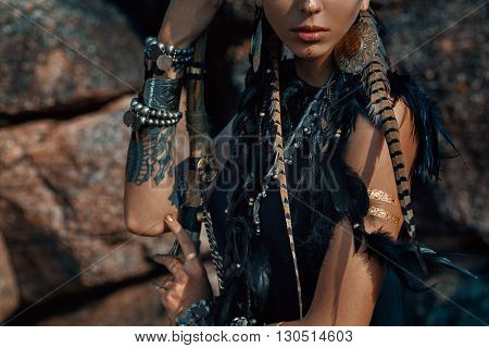 Atrractive young tribal woman close up portrait