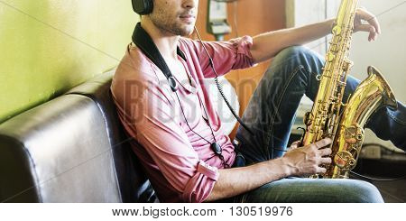 Jazzman Musical Artist Playing Saxophone Concept