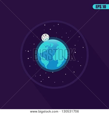 Space landscape: stars, planets, comet, ufo, stardust. Vector flat illustrations and background. Vector flat design illustration of space icons. Space icon set.