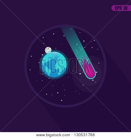 Space landscape: stars, planets, comet, ufo, stardust. Vector flat illustrations and background. Vector flat design illustration of space icons. Space icon set.