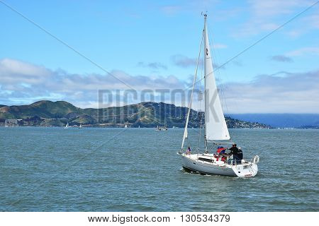 SAN FRANCISCO, USA - MAY 08, 2016: Sailing San Francisco Bay