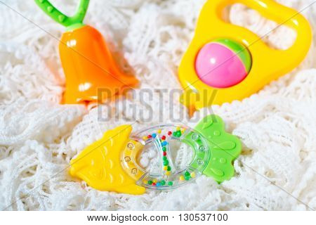 Newborn set of toys of teether and colorful rattles