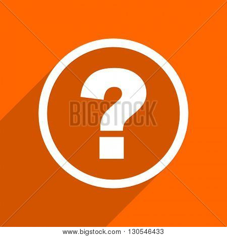 question mark icon. Orange flat button. Web and mobile app design illustration