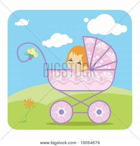 Baby girl in carrozza