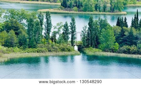 Bacina lakes.The lakes are part of a picturesque landscape and surrounded by mountains. They are situated between Makarska and Dubrovnik. It is a crypto-depression lake with its bottom below the surface of the sea.