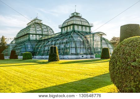 VIENNA, AUSTRIA - CIRCA APRIL 2016: Palmenhaus in Schonbrunn gardens in Vienna. This greenhouse is the largest botanical exhibits of its kind in the world