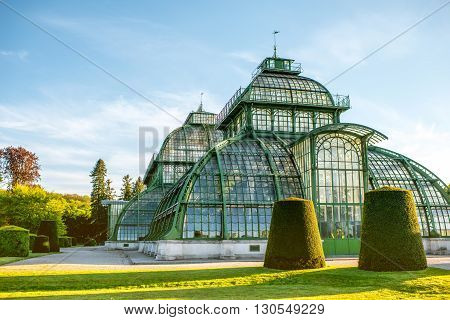 VIENNA, AUSTRIA - CIRCA APRIL 2016: Palmenhaus in Schonbrunn gardens in Vienna. This greenhouse is the largest botanical exhibits of its kind in the world