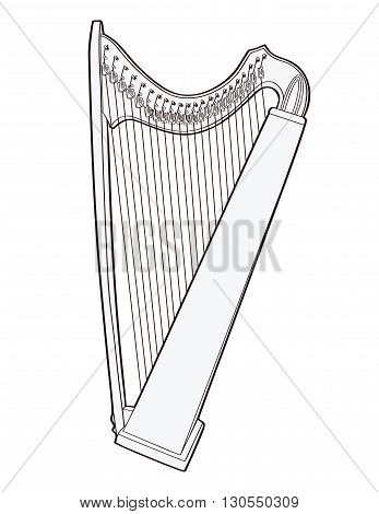 Gothic lever celtic harp isolated on white background. Vector illustration