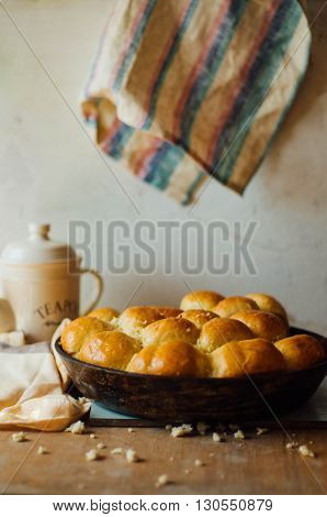 garlic bread rolls with garlic. Bread bun with garlic. lush homemade buns with garlic