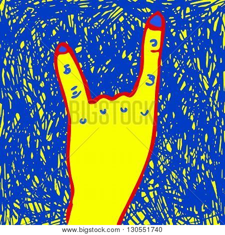 Hand drawn vector illustration rock-n-roll hand gesture