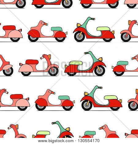 Seamless texture with color scooters. Vector illustration