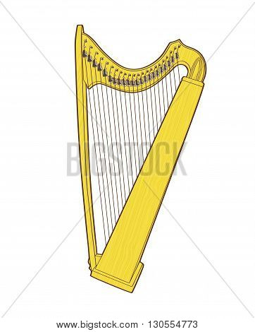 Gothic lever celtic harp isolated on white background