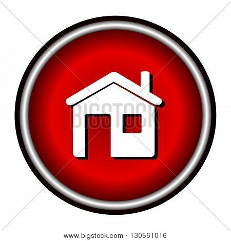 Home icon, red round button isolated on white background, web design illustration
