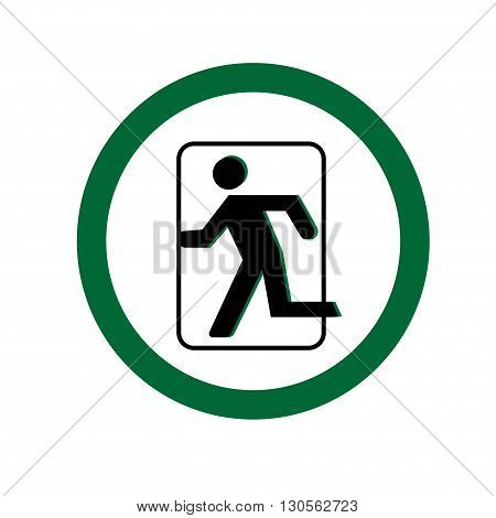 Exit Sign on white background, green circle