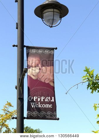 CHEROKEE, NORTH CAROLINA - May 13: On May 13, 2015, a banner in Cherokee, North Carolina, an entrance to the Great Smoky Mountains National Park, has 