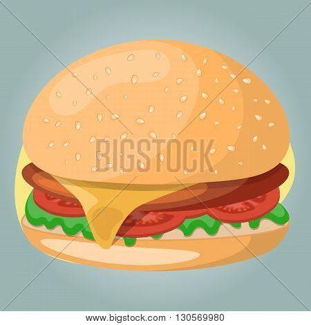 Hamburger colorful icon. Vector illustration in cartoon style