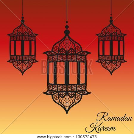 Lantern Ramadan Kareem card in black. Vector illustration