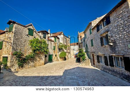 Stari Grad on Hvar i sland old paved street Dalmatia Croatia