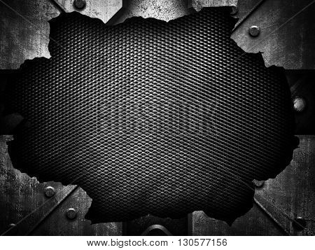 cracked metal with mesh background