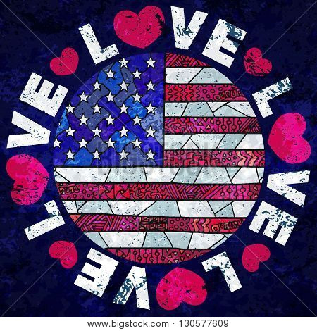 United States Of America Flag Zentangle Love Usa Grunge Sign